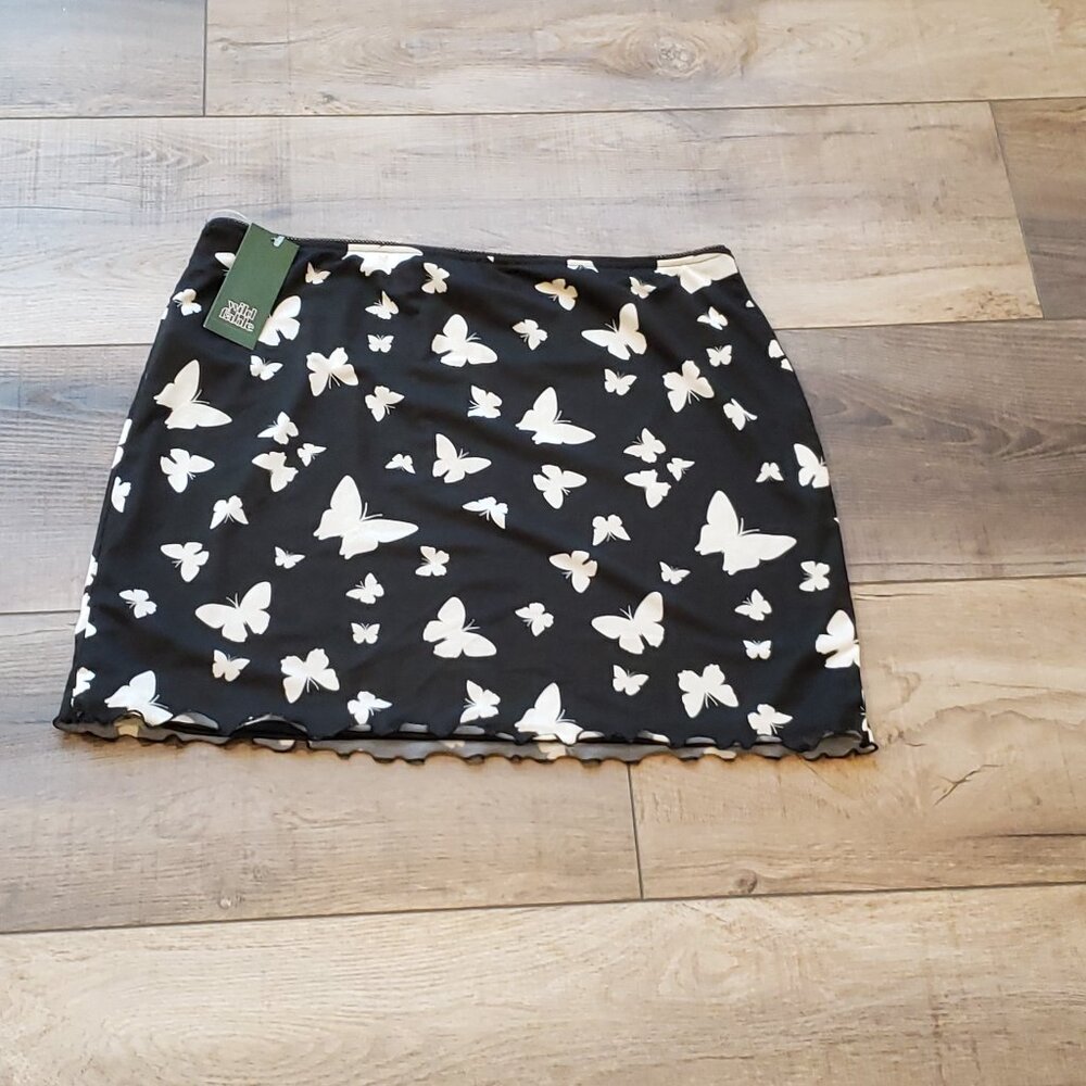 NWT - Wild Fable Women's Black Butterfly Mesh Mini Skirt, Size XL